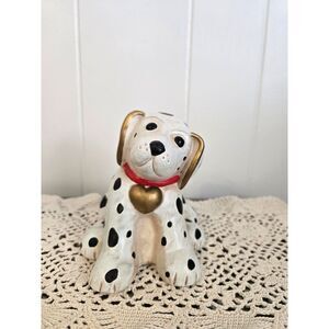 Thun Ceramic Dalmatian Dog Figurine With Red Collar and Gold Heart Circa 1960s